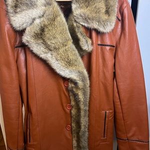 Faux Leather/with Faux Fur Collar Jacket